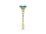Yellow gold Oval Cut Solitaire Blue Topaz Ring with Pave Band and Four-Prong Setting_2