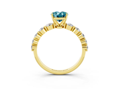 Yellow gold Oval Cut Solitaire Blue Topaz Ring with Pave Band and Four-Prong Setting_3