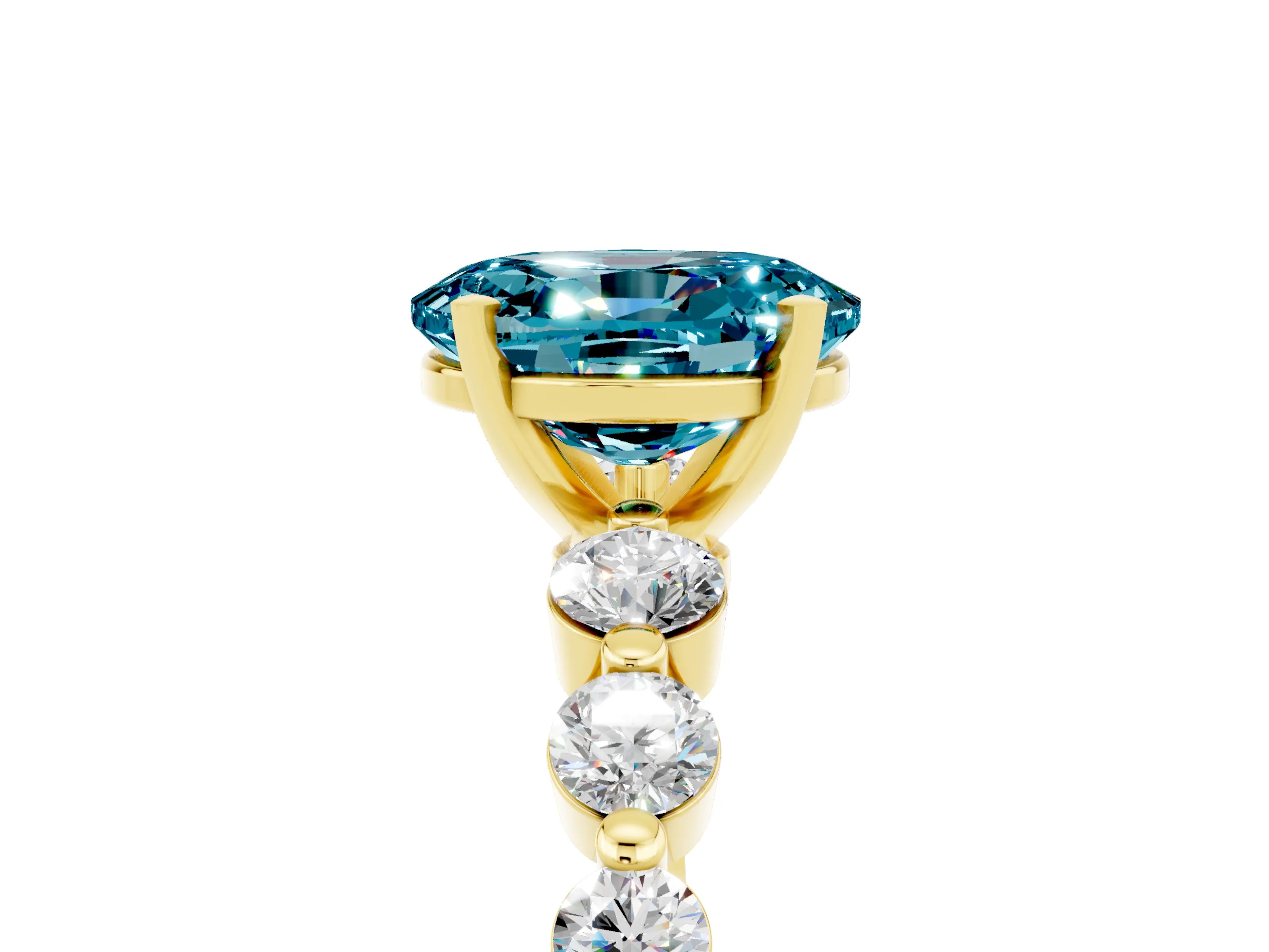 Yellow gold Oval Cut Solitaire Blue Topaz Ring with Pave Band and Four-Prong Setting_5