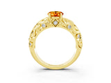 Yellow gold Oval Cut Solitaire Citrine Leaf-Inspired Vine Band Ring with Prong Setting_3