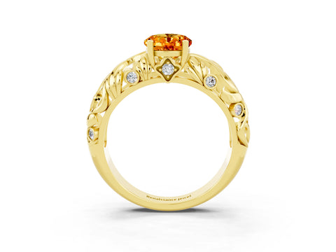 Yellow gold Oval Cut Solitaire Citrine Leaf-Inspired Vine Band Ring with Prong Setting_3