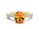 Yellow gold Oval Cut Solitaire Citrine Ring with Pave Band and Four-Prong Setting
