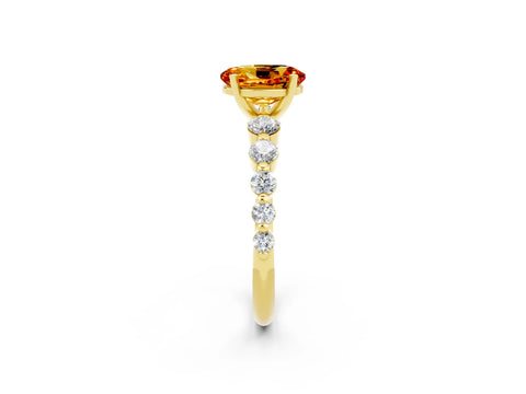 Yellow gold Oval Cut Solitaire Citrine Ring with Pave Band and Four-Prong Setting_2