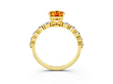 Yellow gold Oval Cut Solitaire Citrine Ring with Pave Band and Four-Prong Setting_3