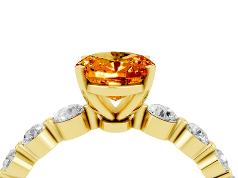 Yellow gold Oval Cut Solitaire Citrine Ring with Pave Band and Four-Prong Setting_4