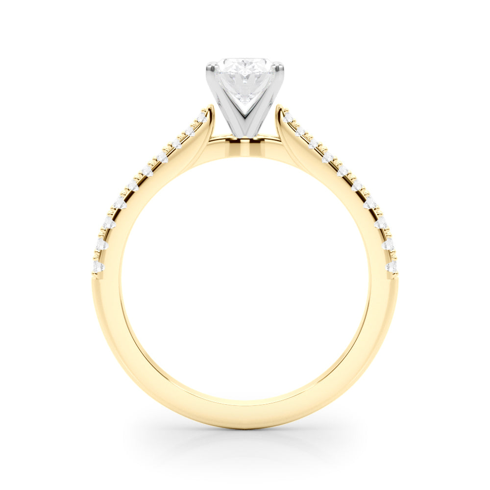 Yellow gold Oval Cut Solitaire Diamond Engagement Ring with Pave Band and Four-Prong Setting 2