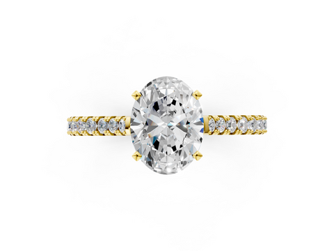 Yellow gold Oval Cut Solitaire Diamond Engagement Ring with Pave Band and Four-Prong Setting_143