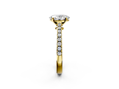 Yellow gold Oval Cut Solitaire Diamond Engagement Ring with Pave Band and Four-Prong Setting_145