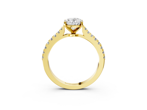 Yellow gold Oval Cut Solitaire Diamond Engagement Ring with Pave Band and Four-Prong Setting_146