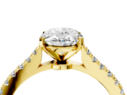 Yellow gold Oval Cut Solitaire Diamond Engagement Ring with Pave Band and Four-Prong Setting_147
