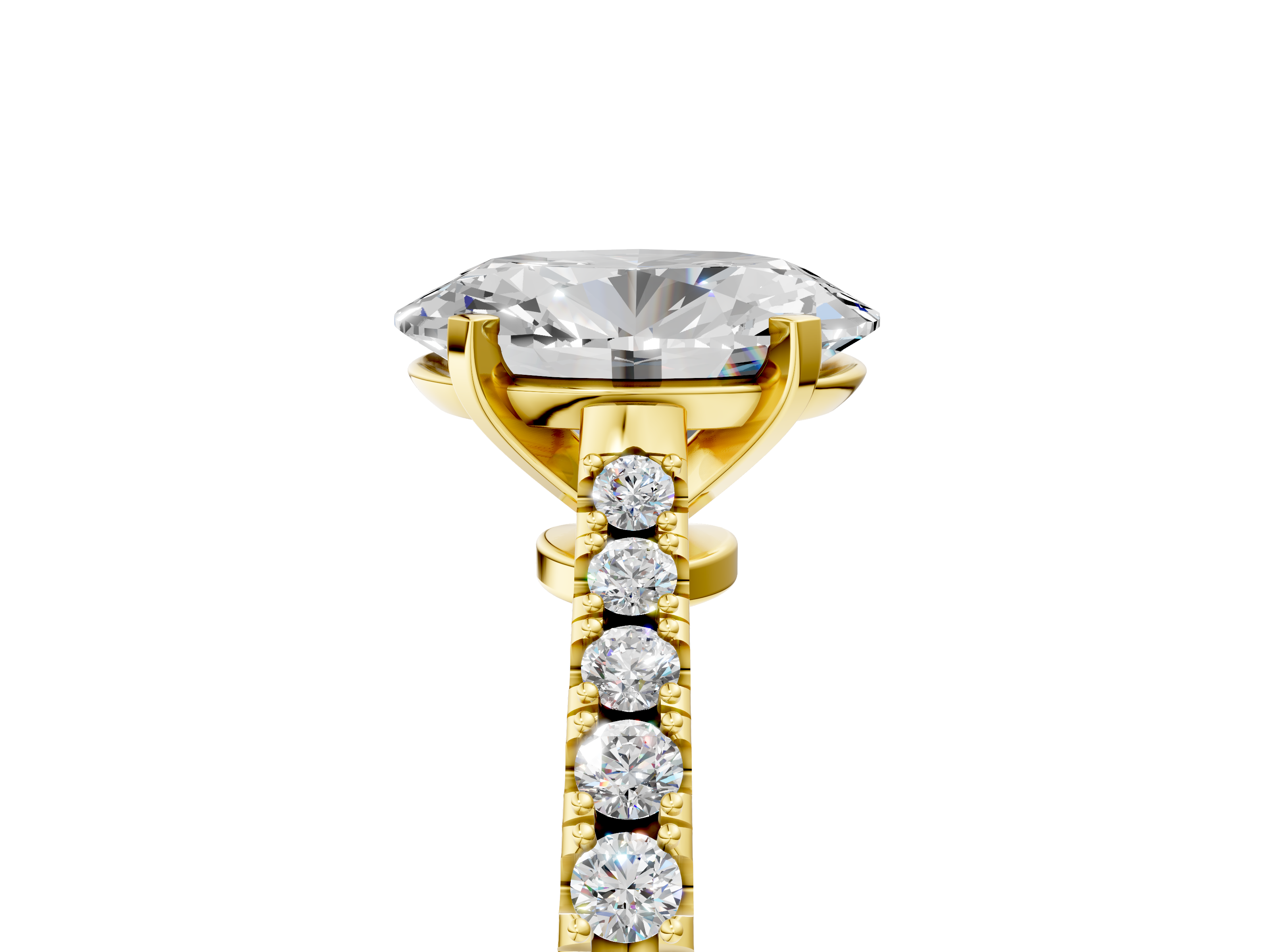 Yellow gold Oval Cut Solitaire Diamond Engagement Ring with Pave Band and Four-Prong Setting_148