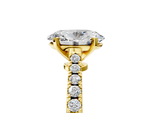 Yellow gold Oval Cut Solitaire Diamond Engagement Ring with Pave Band and Four-Prong Setting_148