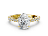 Yellow gold Oval Cut Solitaire Diamond Engagement Ring with Pave Band and Four-Prong Setting_166