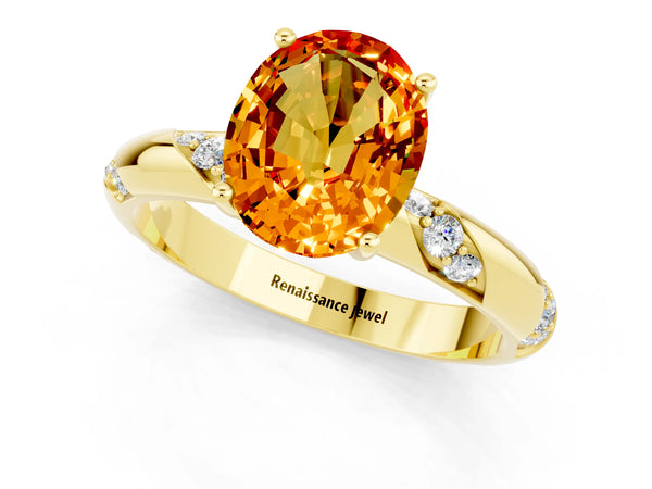 Yellow gold Oval Cut Citrine Solitaire Engagement Ring with Twisted Round  Accent Band and Prong Setting