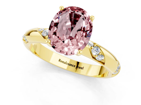 Yellow gold Oval Cut Solitaire Diamond Engagement Ring with Twisted Pave Band and Four-Prong Setting