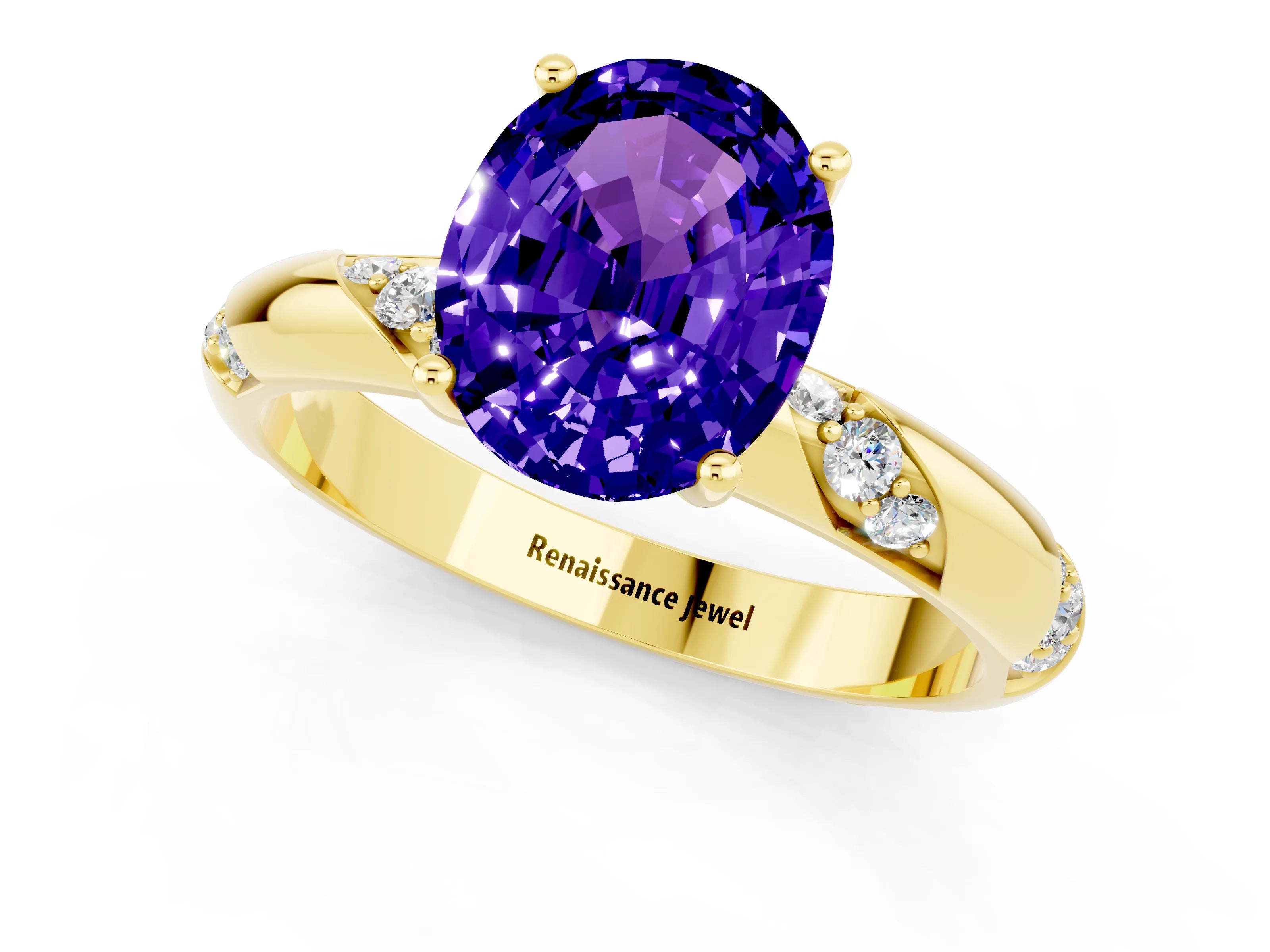 Yellow gold Oval Cut Solitaire Diamond Engagement Ring with Twisted Pave Band and Four-Prong Setting_1