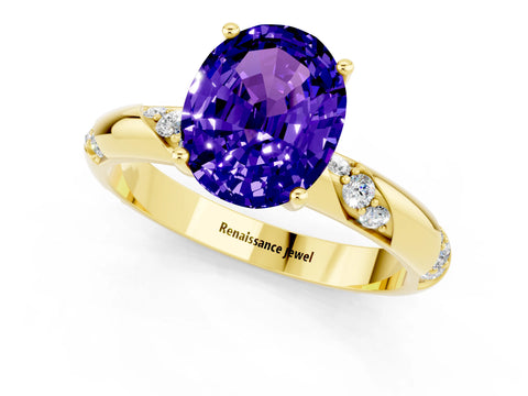 Yellow gold Oval Cut Solitaire Diamond Engagement Ring with Twisted Pave Band and Four-Prong Setting_1
