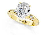 Yellow gold Oval Cut Solitaire Diamond Engagement Ring with Twisted Pave Band and Four-Prong Setting_1