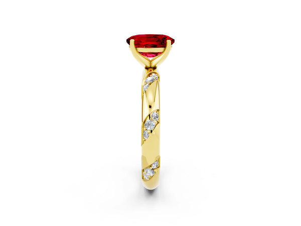 Yellow gold Oval Cut Solitaire Diamond Engagement Ring with Twisted Pave Band and Four-Prong Setting