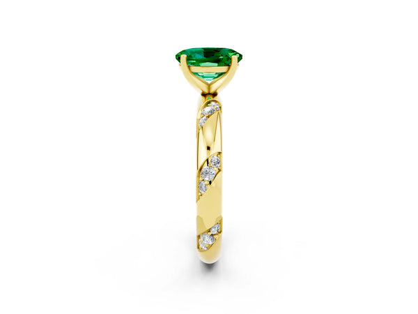Yellow gold Oval Cut Emerald Solitaire Engagement Ring with Twisted Round  Accent Band and Prong Setting
