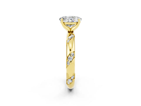 Yellow gold Oval Cut Solitaire Diamond Engagement Ring with Twisted Pave Band and Four-Prong Setting_2