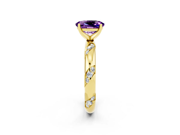 Yellow gold Oval Cut Amethyst Solitaire Engagement Ring with Twisted Round  Accent Band and Prong Setting