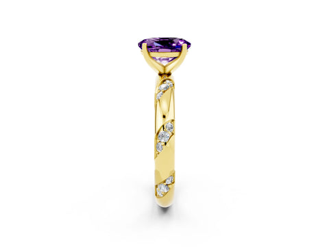 Yellow gold Oval Cut Solitaire Diamond Engagement Ring with Twisted Pave Band and Four-Prong Setting_2