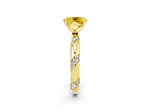 Yellow gold Oval Cut Yellow Sapphire Solitaire Engagement Ring with Twisted Round  Accent Band and Prong Setting
