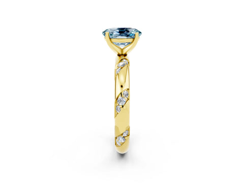 Yellow gold Oval Cut Solitaire Diamond Engagement Ring with Twisted Pave Band and Four-Prong Setting_2