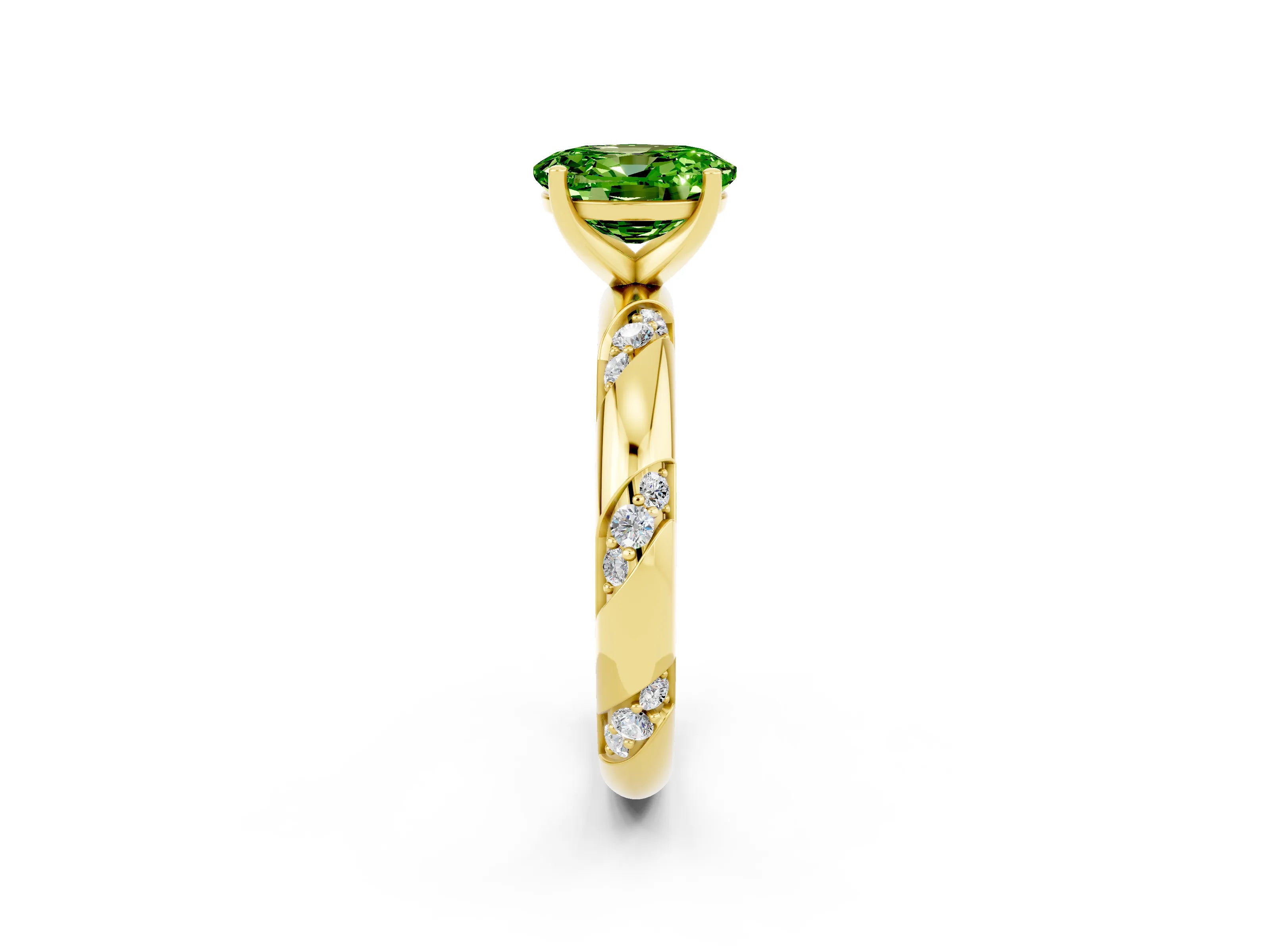 Yellow gold Oval Cut Solitaire Diamond Engagement Ring with Twisted Pave Band and Four-Prong Setting_2