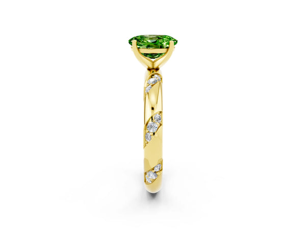 Yellow gold Oval Cut Solitaire Diamond Engagement Ring with Twisted Pave Band and Four-Prong Setting