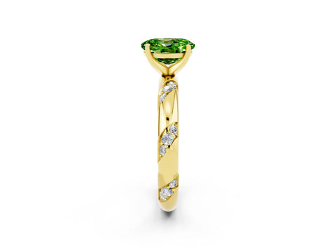 Yellow gold Oval Cut Solitaire Diamond Engagement Ring with Twisted Pave Band and Four-Prong Setting_2