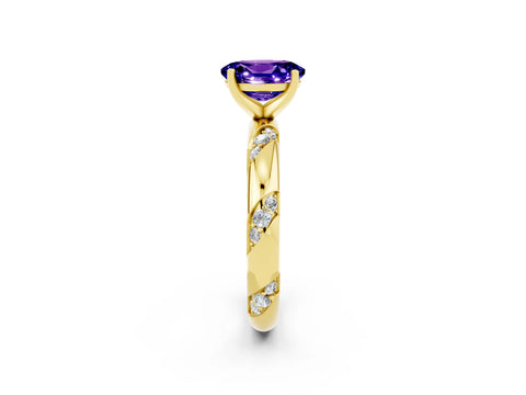 Yellow gold Oval Cut Solitaire Diamond Engagement Ring with Twisted Pave Band and Four-Prong Setting_2