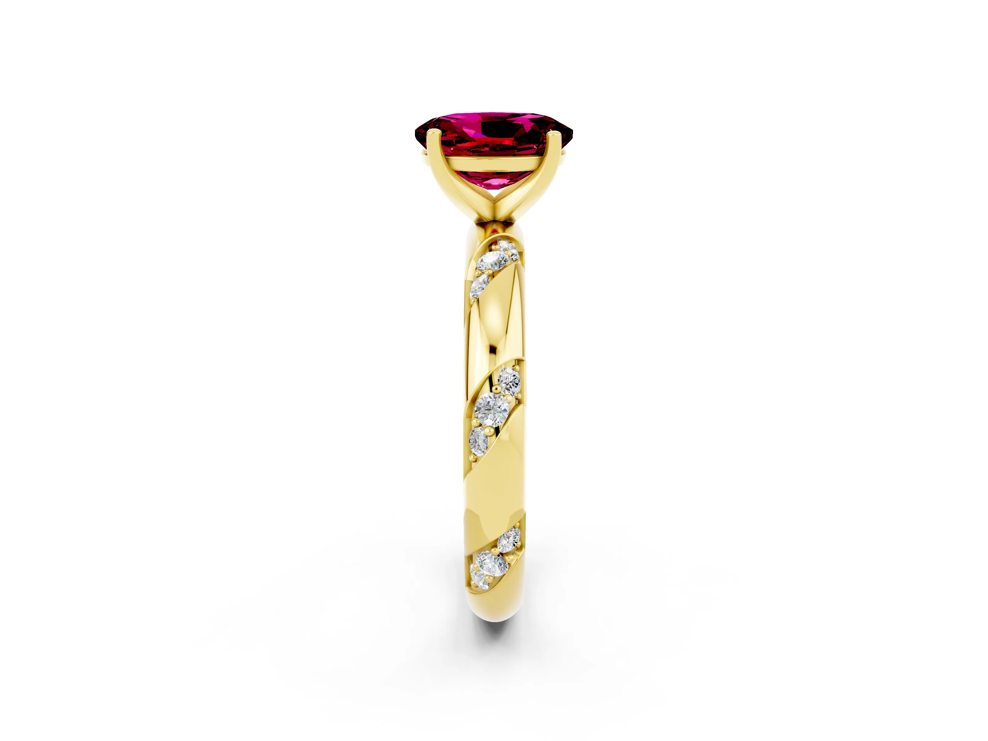 Yellow gold Oval Cut Solitaire Diamond Engagement Ring with Twisted Pave Band and Four-Prong Setting_2