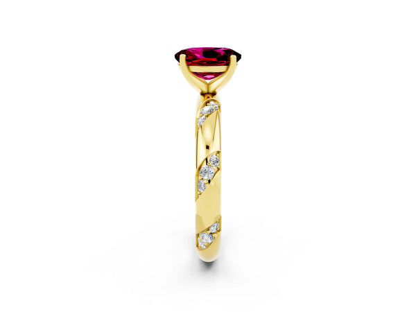 Yellow gold Oval Cut Garnet Solitaire Engagement Ring with Twisted Round  Accent Band and Prong Setting