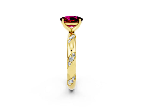 Yellow gold Oval Cut Solitaire Diamond Engagement Ring with Twisted Pave Band and Four-Prong Setting_2
