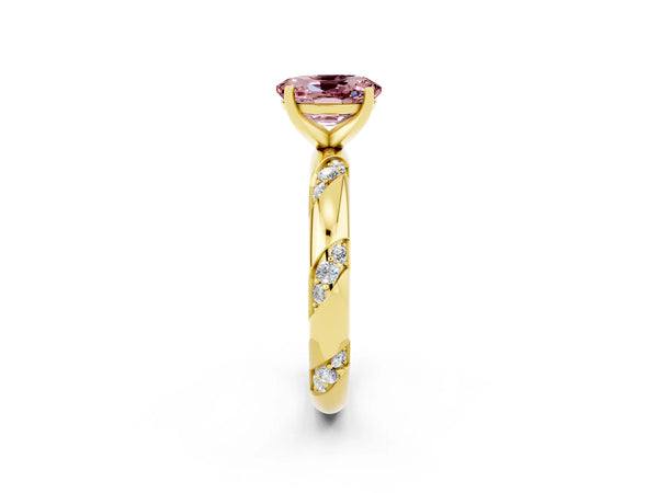 Yellow gold Oval Cut Solitaire Diamond Engagement Ring with Twisted Pave Band and Four-Prong Setting