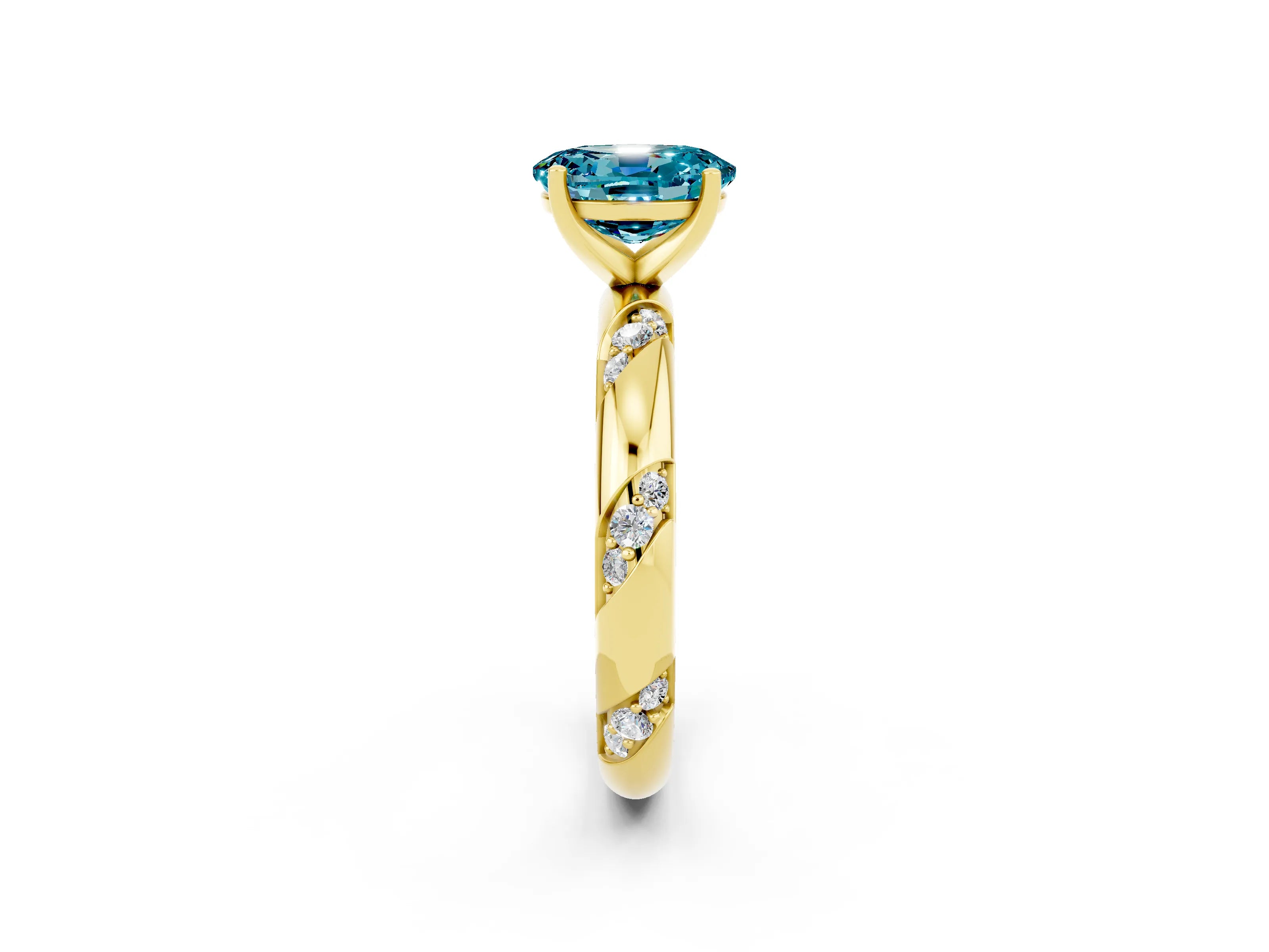 Yellow gold Oval Cut Solitaire Diamond Engagement Ring with Twisted Pave Band and Four-Prong Setting_2