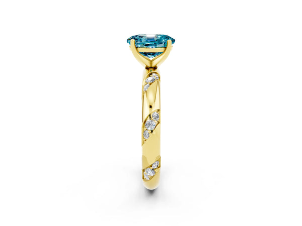 Yellow gold Oval Cut Solitaire Diamond Engagement Ring with Twisted Pave Band and Four-Prong Setting