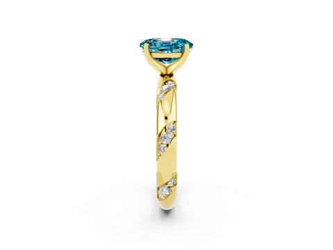 Yellow gold Oval Cut Solitaire Diamond Engagement Ring with Twisted Pave Band and Four-Prong Setting_2