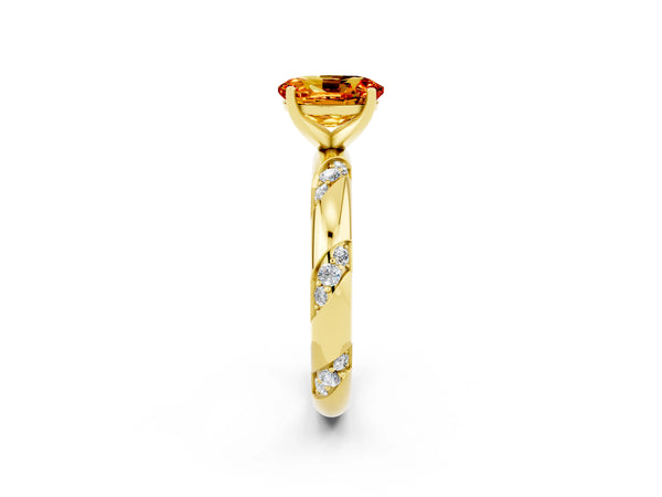 Yellow gold Oval Cut Citrine Solitaire Engagement Ring with Twisted Round  Accent Band and Prong Setting