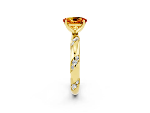 Yellow gold Oval Cut Solitaire Diamond Engagement Ring with Twisted Pave Band and Four-Prong Setting_2