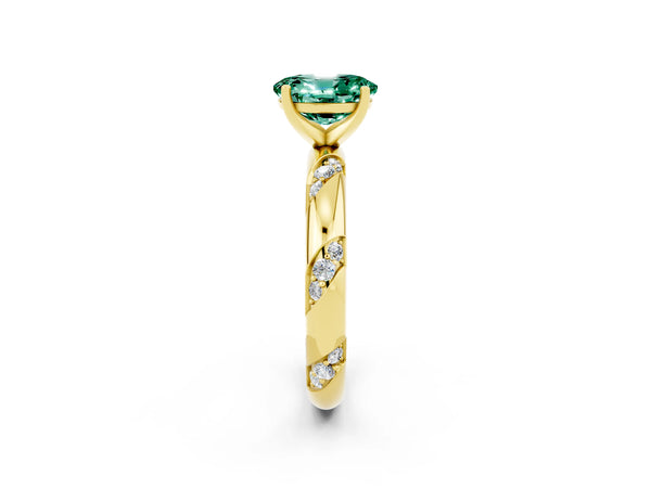 Yellow gold Oval Cut Green Sapphire Solitaire Engagement Ring with Twisted Round  Accent Band and Prong Setting