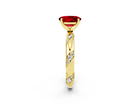 Yellow gold Oval Cut Solitaire Diamond Engagement Ring with Twisted Pave Band and Four-Prong Setting_2