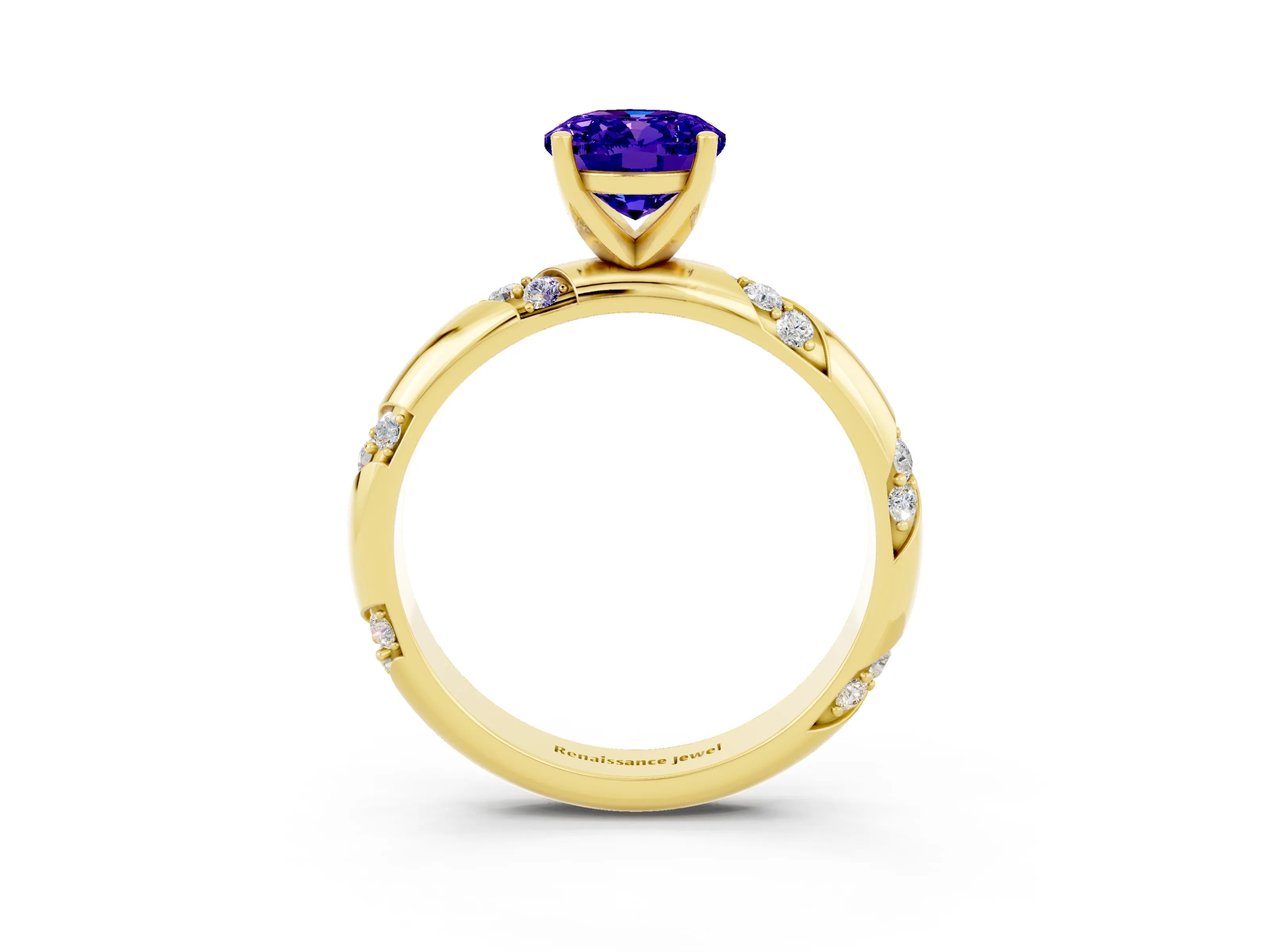Yellow gold Oval Cut Solitaire Diamond Engagement Ring with Twisted Pave Band and Four-Prong Setting_3