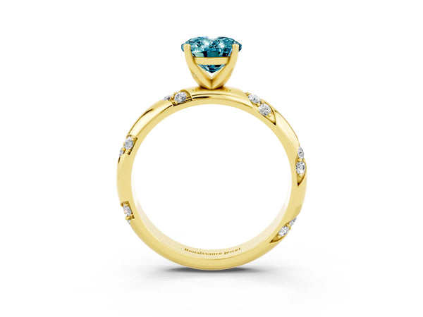 Yellow gold Oval Cut Solitaire Diamond Engagement Ring with Twisted Pave Band and Four-Prong Setting