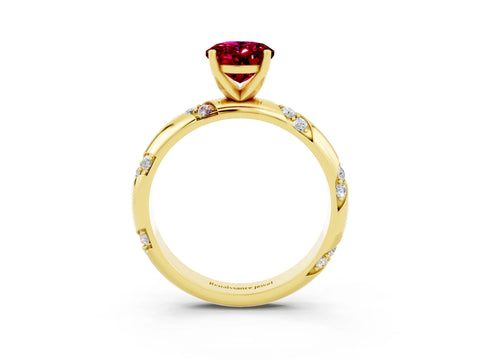 Yellow gold Oval Cut Solitaire Diamond Engagement Ring with Twisted Pave Band and Four-Prong Setting_3