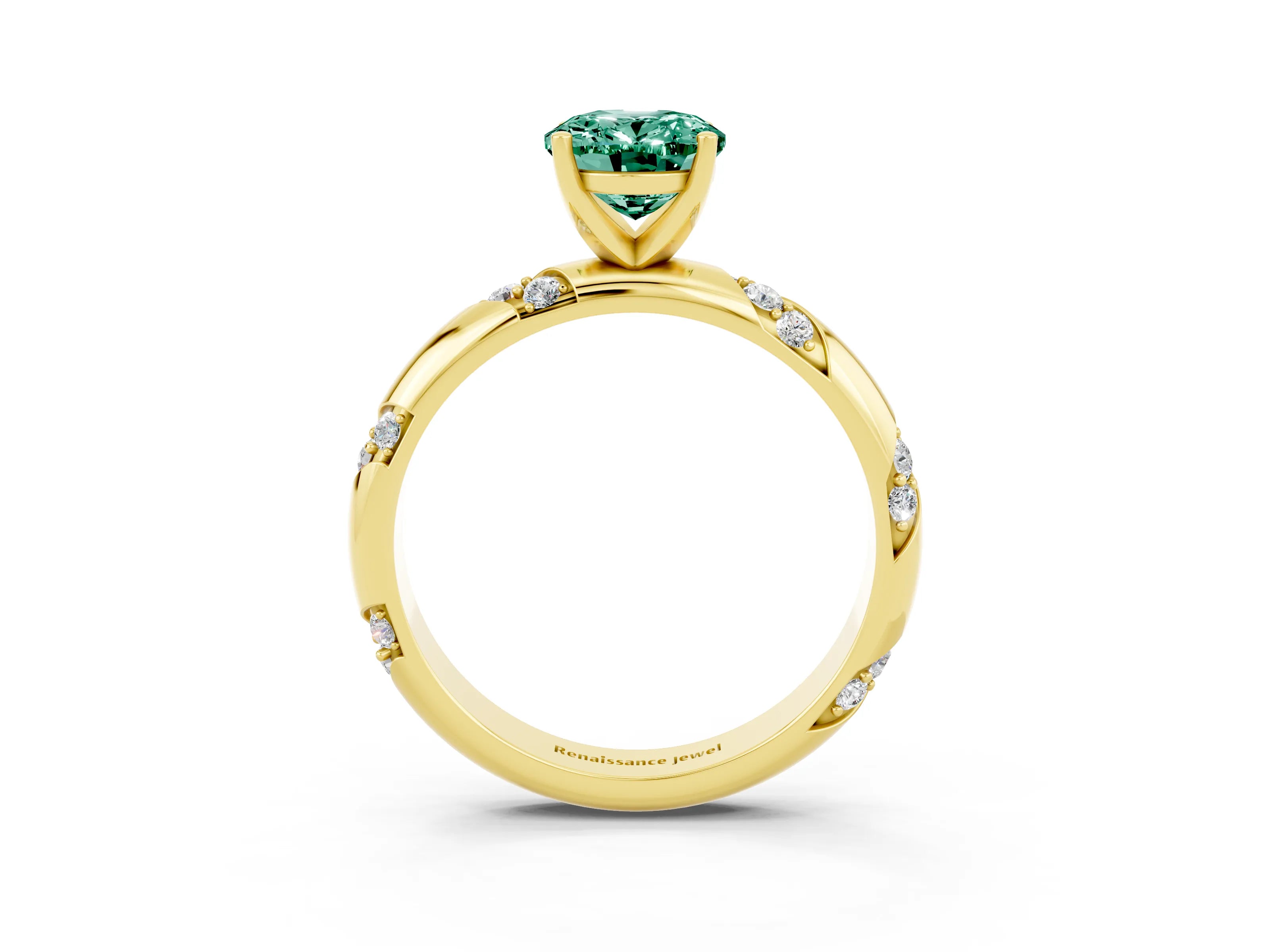Yellow gold Oval Cut Solitaire Diamond Engagement Ring with Twisted Pave Band and Four-Prong Setting_3