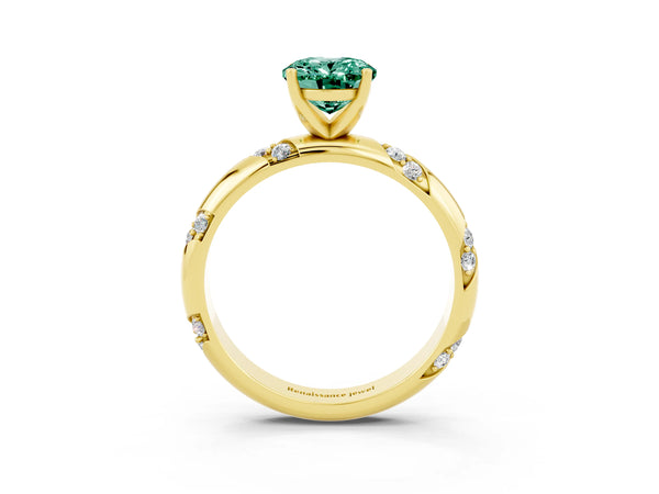 Yellow gold Oval Cut Green Sapphire Solitaire Engagement Ring with Twisted Round  Accent Band and Prong Setting