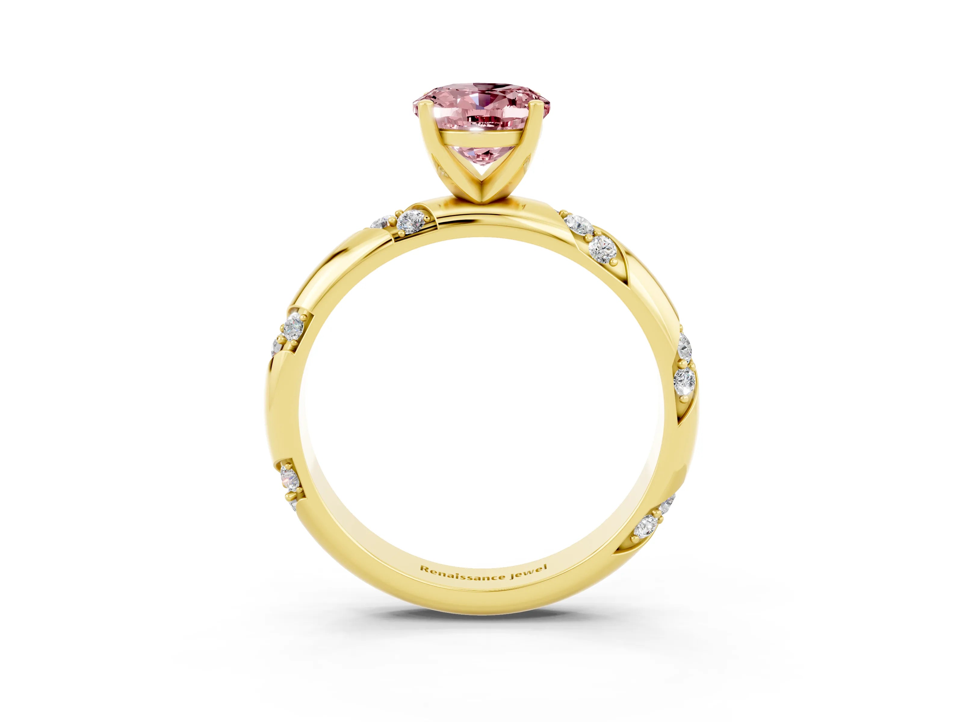 Yellow gold Oval Cut Solitaire Diamond Engagement Ring with Twisted Pave Band and Four-Prong Setting_3